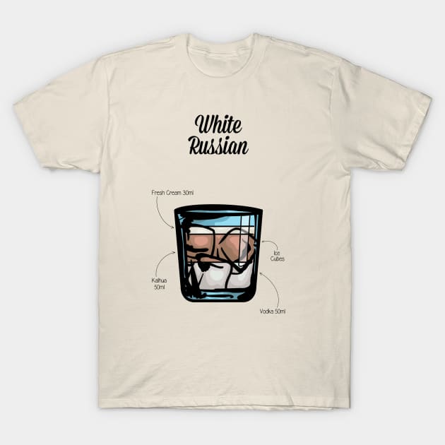 White Russian Cocktail Recipe T-Shirt by HuckleberryArts